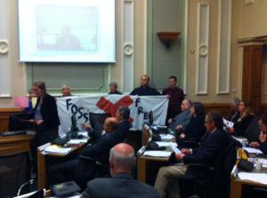 Handing in Fossil Free Kirklee petition in Kirklees Council chamber