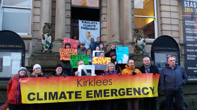 Kirklees Climate Emergency campaigners at Huddersfield Town Hall